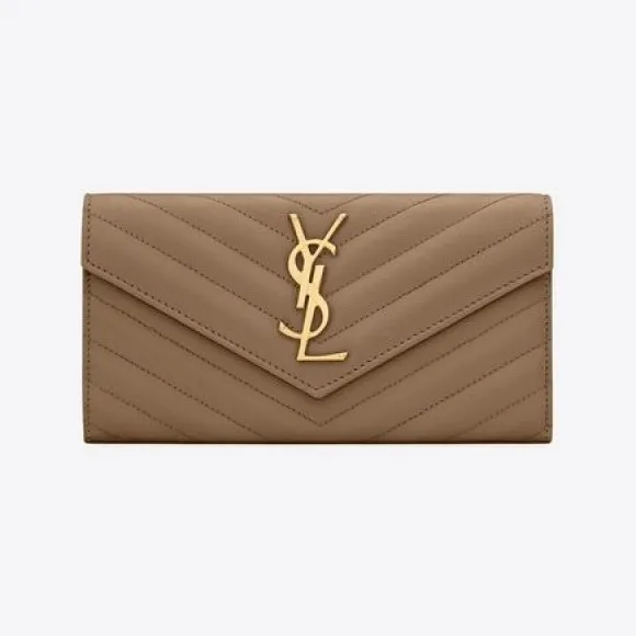 伊夫圣罗兰/Yves Saint laurent cassandre saint laurent matelassé粒面压印皮革大号翻盖钱包 372264BOW012346