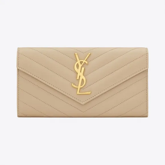 伊夫圣罗兰/Yves Saint laurent monogram 大号粉末色细粒纹理提花凸纹真皮翻盖钱夹 372264BOW0