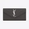 伊夫圣罗兰/Yves Saint laurent 大号monogram深煤灰色颗粒纹理提花凸纹缝线装饰皮革翻盖钱包 372264
