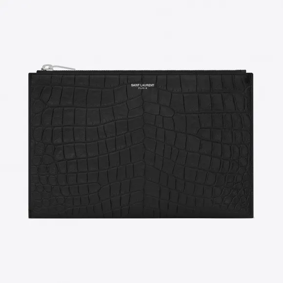 伊夫圣罗兰/Yves Saint laurent 经典圣拉伦特巴黎拉链迷你平板电脑袖黑色鳄鱼压纹皮革 375950CS30E10