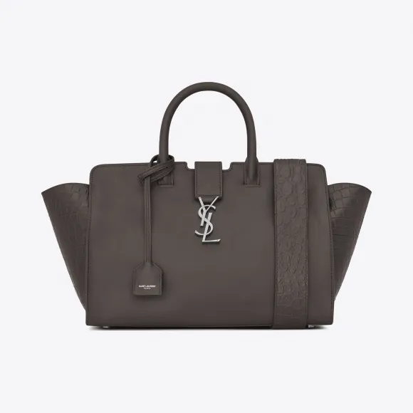 伊夫圣罗兰/Yves Saint laurent 小号DOWNTOWN Cabas灰色和鳄鱼压纹真皮包 436832D332N2