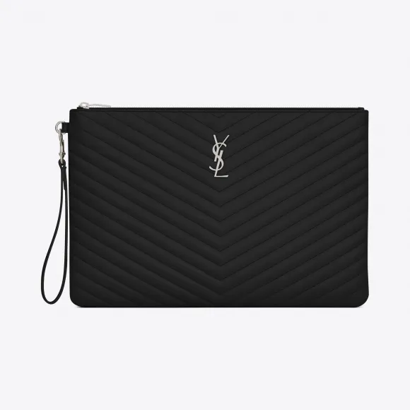 伊夫圣罗兰/Yves Saint laurent 深绿松石色绗缝真皮文件包 440222CWU021000