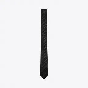 伊夫圣罗兰/Yves Saint laurent 标志性网球条纹、黑色涤纶针织窄领带 4412524Y4081060