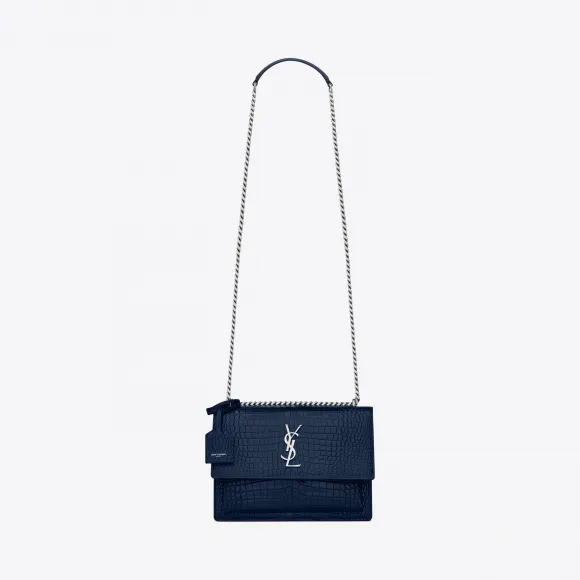伊夫圣罗兰/Yves Saint laurent SUNSET 中号蓝宝石蓝色鳄鱼纹理压花真皮包 442906DND0N4243