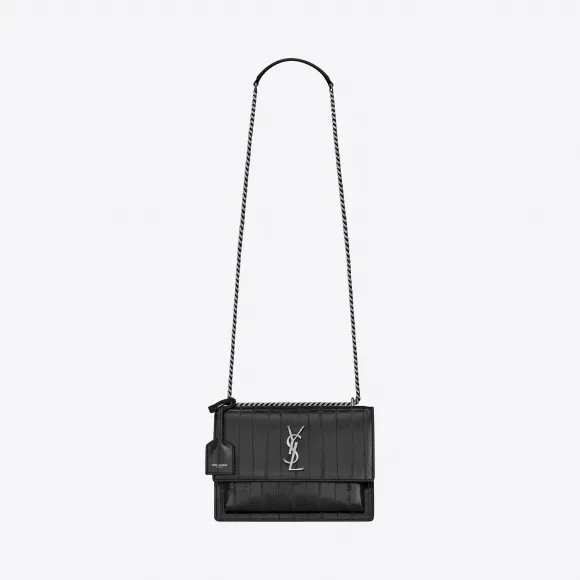 伊夫圣罗兰/Yves Saint laurent Sunset 中号黑色鳄鱼皮包 442906LUR0D1000
