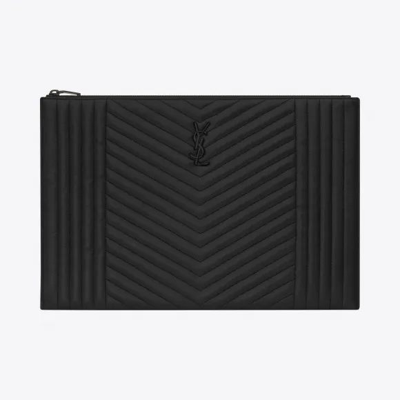 伊夫圣罗兰/Yves Saint laurent monogram黑色混合提花质感拉链文件夹 453211BRM081000