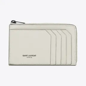 伊夫圣罗兰/Yves Saint laurent 经典 fragments 鸽白色真皮和黑色闪亮装饰拉链式钥匙袋 456154B