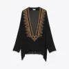 伊夫圣罗兰/Yves Saint laurent 黑色和金色乔其丝刺绣土耳其长衫 467566Y058W1000