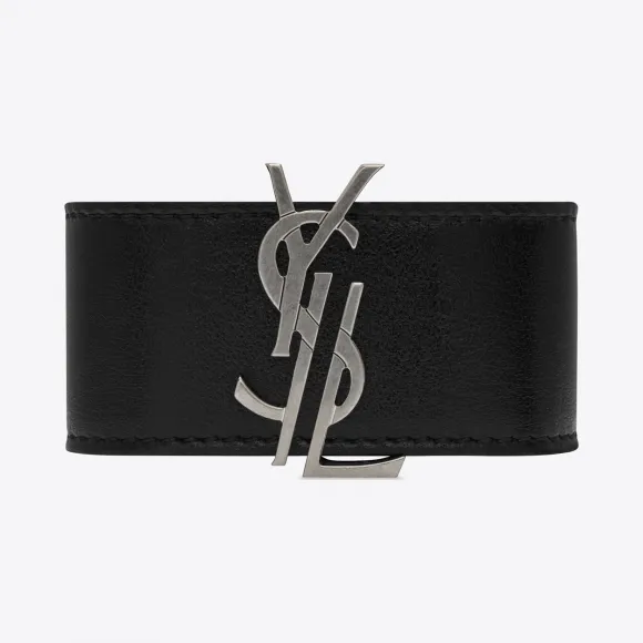 伊夫圣罗兰/Yves Saint laurent 黑色真皮和氧化镍金属MONOGRAM DE FORCE手链 470657DV7