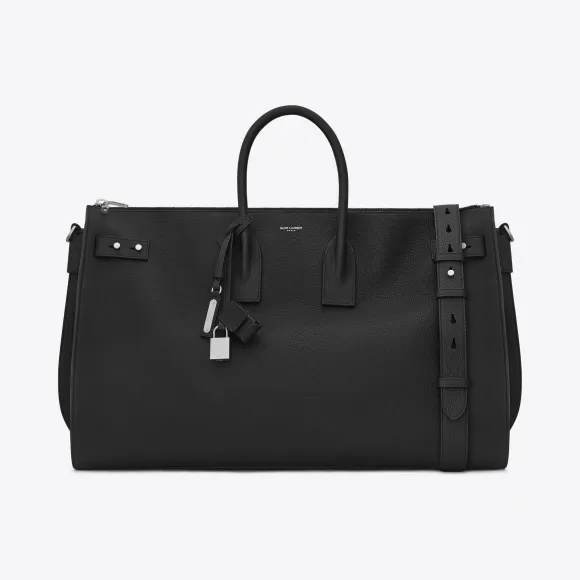 伊夫圣罗兰/Yves Saint laurent 大号黑色粒纹真皮SAC DE JOUR SOUPLE 48H行李袋 48058
