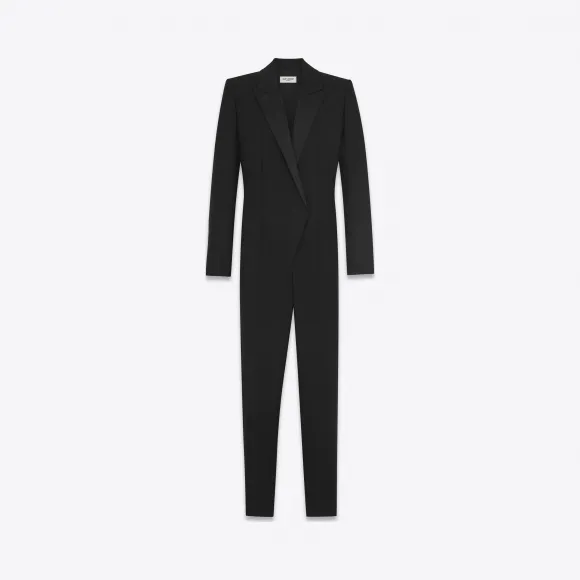 伊夫圣罗兰/Yves Saint laurent 标志性LE SMOKING黑色羊毛连身衣 481422Y531H1000