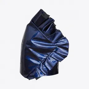 伊夫圣罗兰/Yves Saint laurent 不对称迷你半身裙，金色釉面蓝色皮革荷叶边 483846YC2KU4011