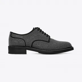 伊夫圣罗兰/Yves Saint laurent WILLIAM 25黑色真皮和银色调金属铆钉德比鞋 484983DWCNN10