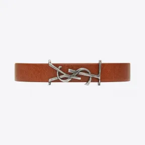 伊夫圣罗兰/Yves Saint laurent 棕色真皮和抓毛银色调金属MONOGRAM手链 4854660BW0D2313