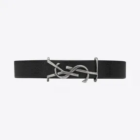 伊夫圣罗兰/Yves Saint laurent 黑色真皮和抓毛银色调金属MONOGRAM手链 485466CZ14D1000