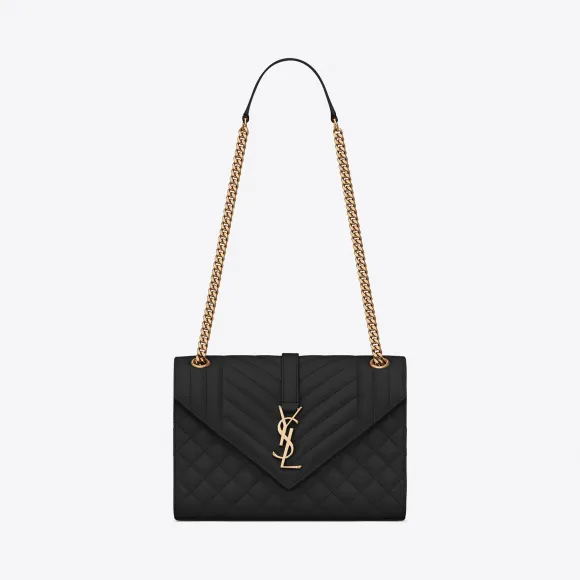 伊夫圣罗兰/Yves Saint laurent Envelope 中号黑色绗缝纹理真皮包 487206BOW911000