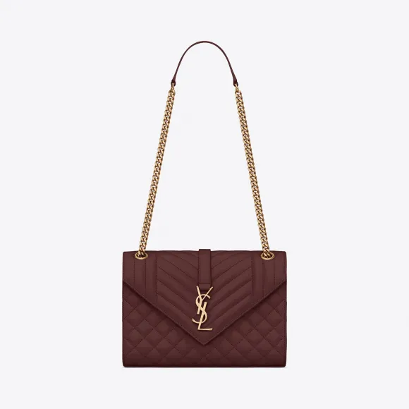 伊夫圣罗兰/Yves Saint laurent Envelope 中号深红色绗缝纹理真皮包 487206BOW916475