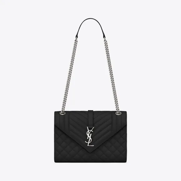 伊夫圣罗兰/Yves Saint laurent 中号绗缝织纹黑色皮革信封包 487206BOW921000