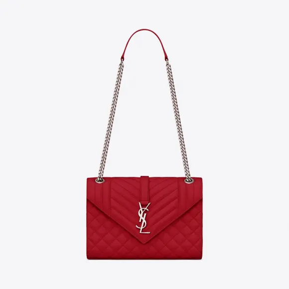 伊夫圣罗兰/Yves Saint laurent ENVELOPPE中号绗缝和纹理红色真皮包 487206BOW926805