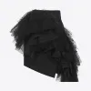 伊夫圣罗兰/Yves Saint laurent 黑色华达呢的不对称迷你裙，网眼荷叶边与心 487586Y239W1000