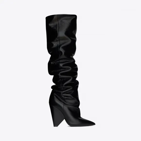 伊夫圣罗兰/Yves Saint laurent  NIKI 105大腿高筒靴采用黑色moroder皮革制成 4927680AR
