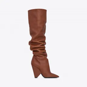 伊夫圣罗兰/Yves Saint laurent NIKI 105大腿高筒靴，干邑色皮革 4927680AS009808