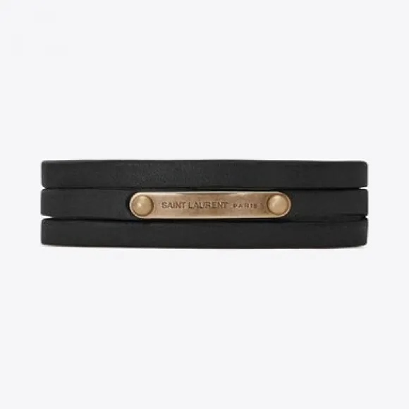 伊夫圣罗兰/Yves Saint laurent id光滑皮革和金属多圈窄手链 5137260IH0W1000
