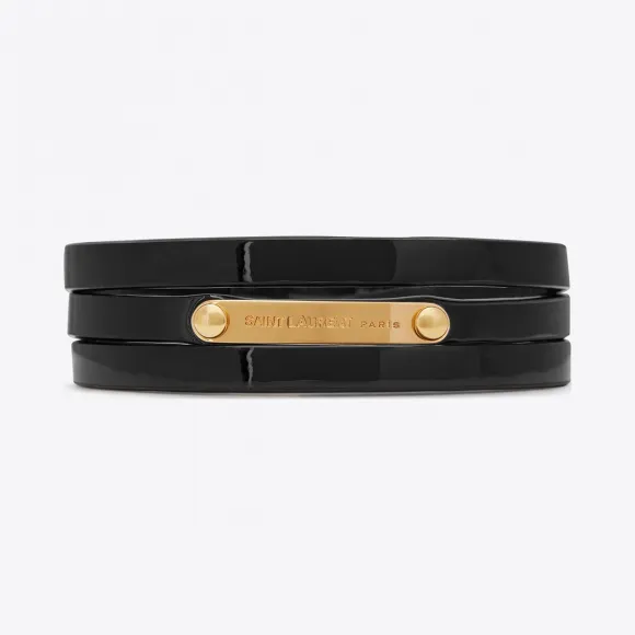 伊夫圣罗兰/Yves Saint laurent ID 黑色漆皮金色调金色多层缠绕细手链 5137260UF0J1000