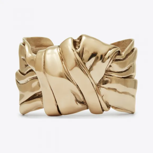 伊夫圣罗兰/Yves Saint laurent 浅金色金属垂褶蝴蝶结宽手链 533301Y15008045