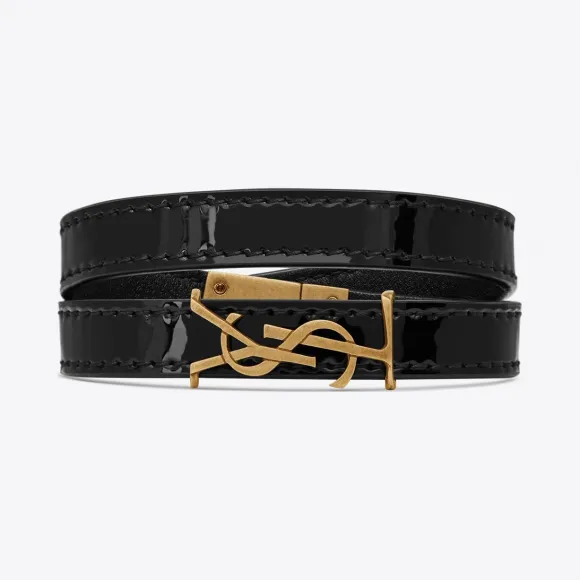 伊夫圣罗兰/Yves Saint laurent OPYUM 黑色漆皮金色调金属双层缠绕手链   5360730UF0J1000