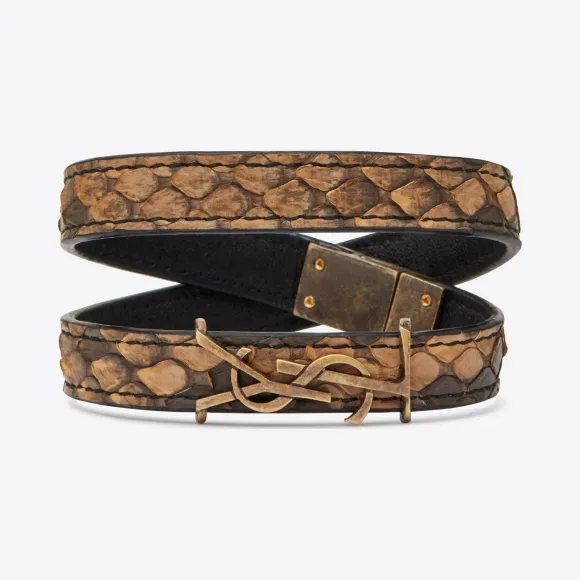 伊夫圣罗兰/Yves Saint laurent YSL 标志天然蟒蛇皮金色金属双缠绕手链  536073LXA0T9750