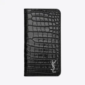 伊夫圣罗兰/Yves Saint laurent MONOGRAM鳄鱼纹压花真皮iPhone XS手机壳 559368DND1N