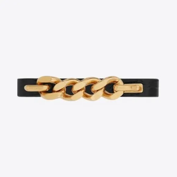 伊夫圣罗兰/Yves Saint laurent 鳄鱼纹压印皮革和金属手链 6732591ZQ4J1000