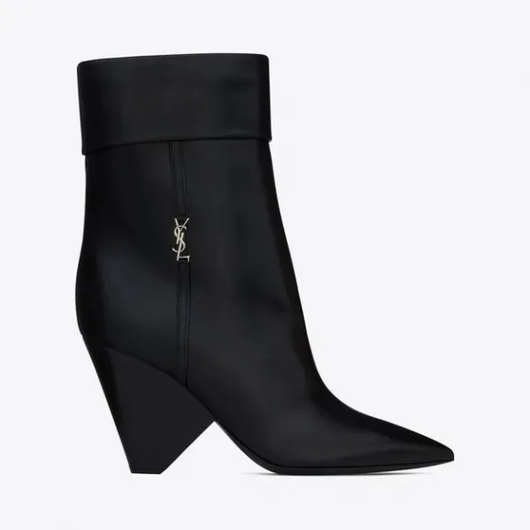 伊夫圣罗兰/Yves Saint laurent Niki银色字母标志光滑皮靴 678534AAABA1000