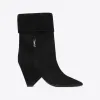 伊夫圣罗兰/Yves Saint laurent niki银色字母标志绒面材质短靴 689212C20001000