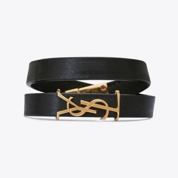 伊夫圣罗兰/Yves Saint laurent opyum皮革和金色金属双绕手链 7087950IH0J1000