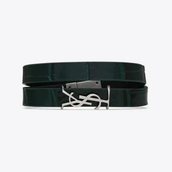 伊夫圣罗兰/Yves Saint laurent opyum鳄鱼纹压印皮革和金属双绕手链 7087951QO0N3028