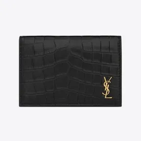 伊夫圣罗兰/Yves Saint laurent tiny cassandre鳄鱼纹压印皮革名片夹 730077DZEDW1000