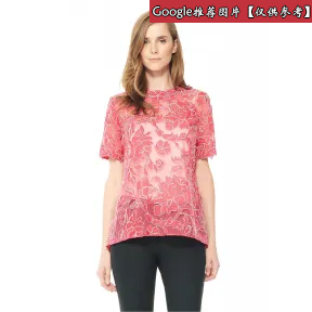  花朵蕾丝短袖上衣 ART1614H-ROUGE