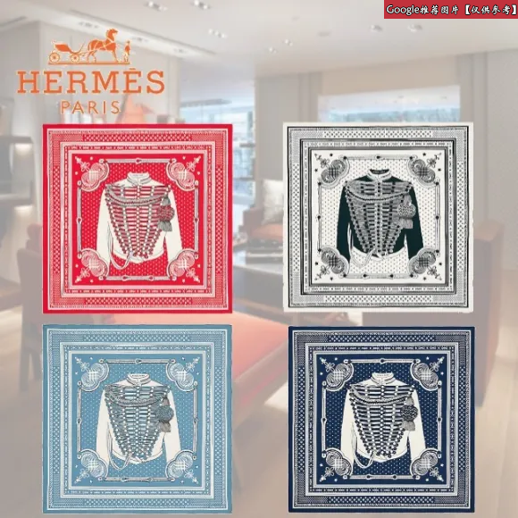 爱马仕/Hermes 灰色 “勃兰登堡方巾”55厘米真丝方巾 H043421S_01