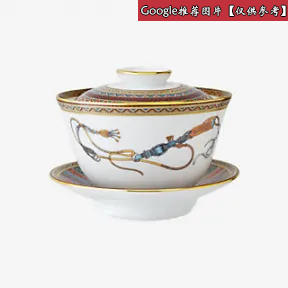 爱马仕/Hermes 灰色 “东方骏马”茶杯，配有杯盖和杯碟，大号 P009891P