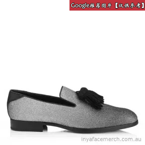 Jimmychoo/吉米周 黑色和银色降解精美闪光流苏拖鞋 FOXLEYDGG000071