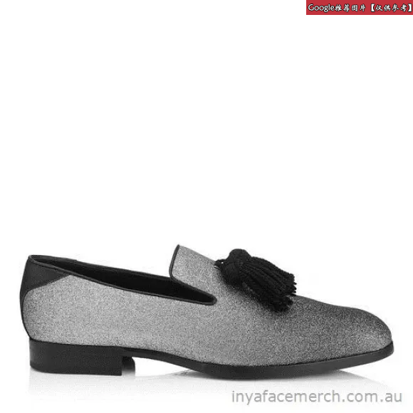 Jimmychoo/吉米周 黑色和银色降解精美闪光流苏拖鞋 FOXLEYDGG000071