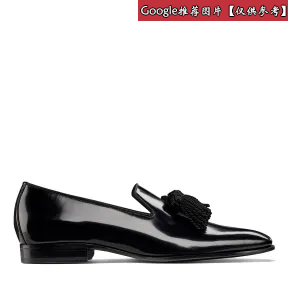 Jimmychoo/吉米周 钢微钉黑色皮革流苏拖鞋 FOXLEYMRZ004317