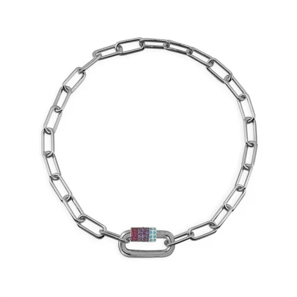 APM 链条手链饰多彩石粒 ​​- 深灰色银 AB4327MBR