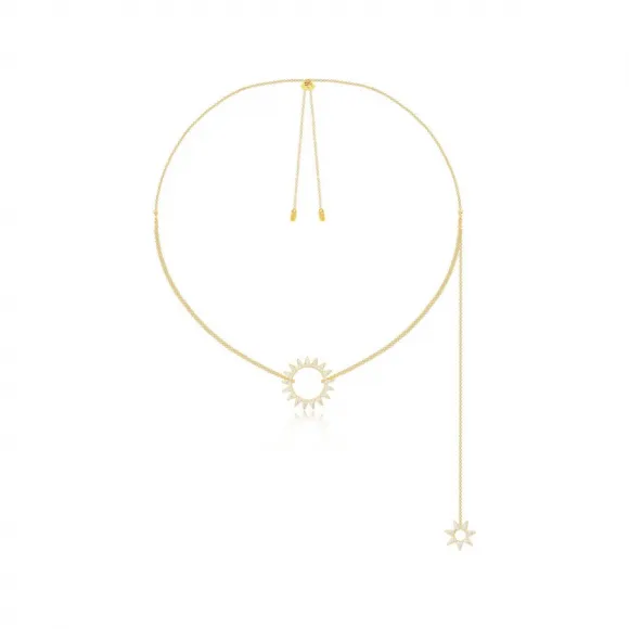 APM 金黄色纯银镶晶钻项链配太阳吊饰 AC3593OXY