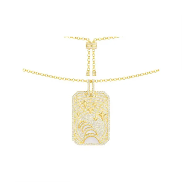 APM 金黄色纯银镶晶石星与月长方链坠 AC3903XNAY