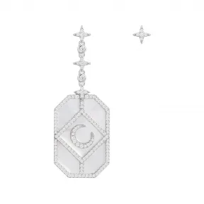 APM 不对称纯银镶晶石月亮装饰艺术贝母耳环 AE10660XNA