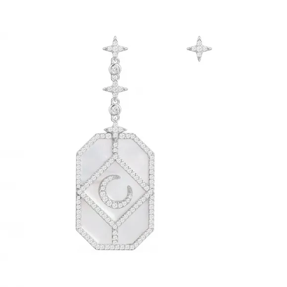 APM 不对称纯银镶晶石月亮装饰艺术贝母耳环 AE10660XNA