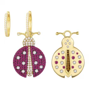 APM 不对称金黄色纯银镶晶钻ARC-EN-CIEL瓢虫耳环 AE11268XKRY